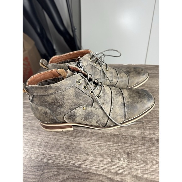 Ferro Aldo Blaine Casual Brogue Mid-Top Lace-up side zip Boots US 9 Grey Gray - Picture 1 of 7